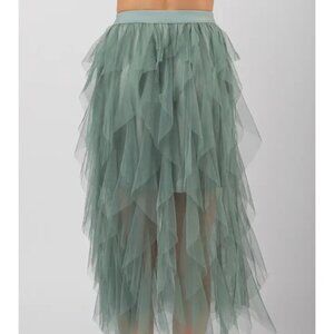 Very J Barbie Layered Tulle Waterfall Midi Skirt- Sage